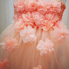 Wild rose orange 3D flower girl dress,  Fairy girls costume and baby dress