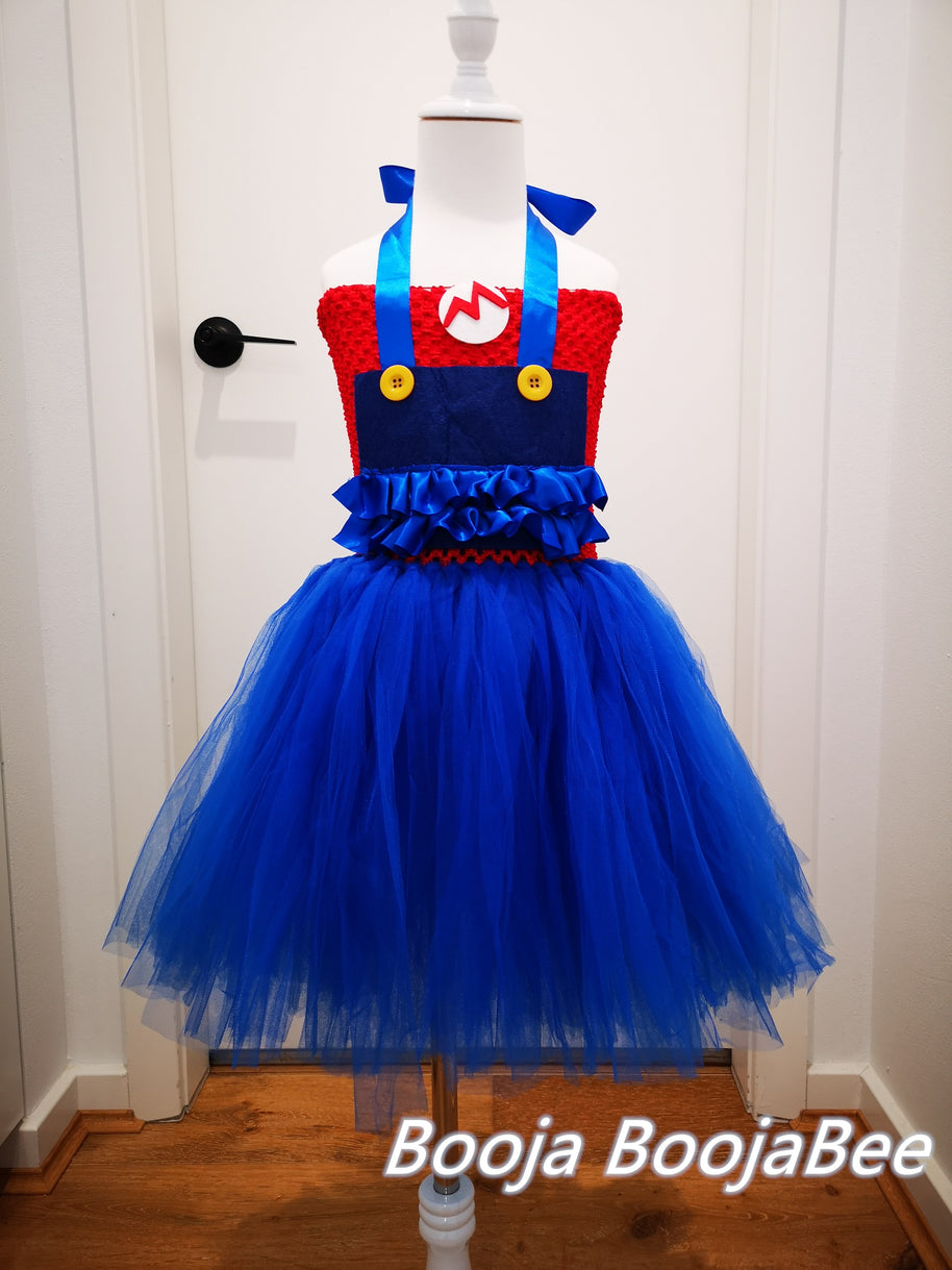 Super Mario Bros inspired tutu girls dress, Halloween kids blue and red costume, Mario and Luigi birthday cosplay party outfits