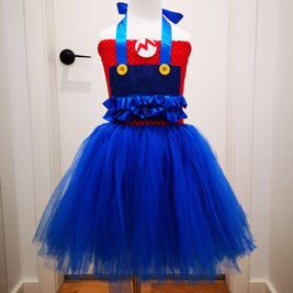 Super Mario Bros inspired tutu girls dress, Halloween kids blue and red costume, Mario and Luigi birthday cosplay party outfits