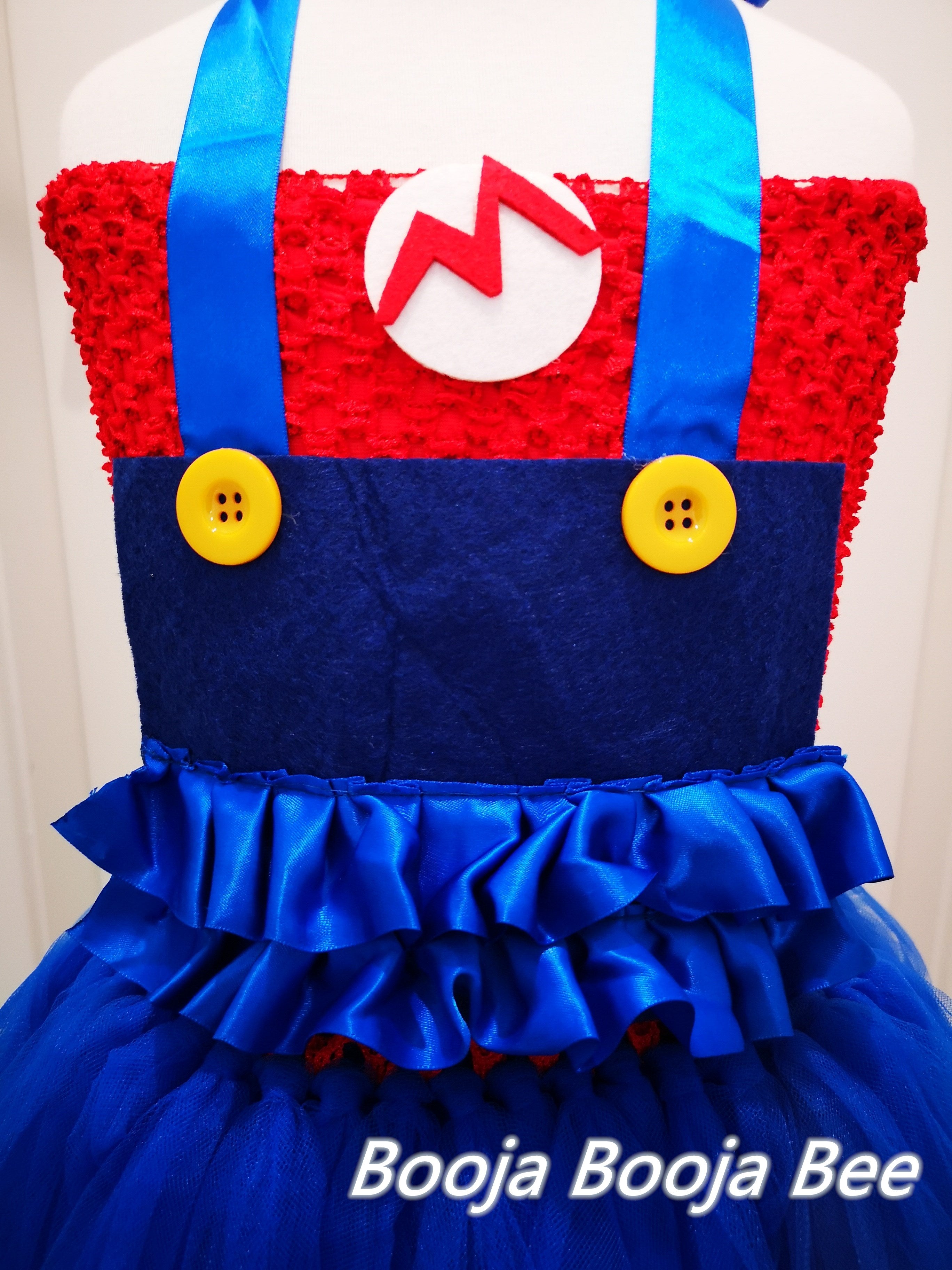 Super Mario Bros inspired tutu girls dress, Halloween kids blue and red costume, Mario and Luigi birthday cosplay party outfits