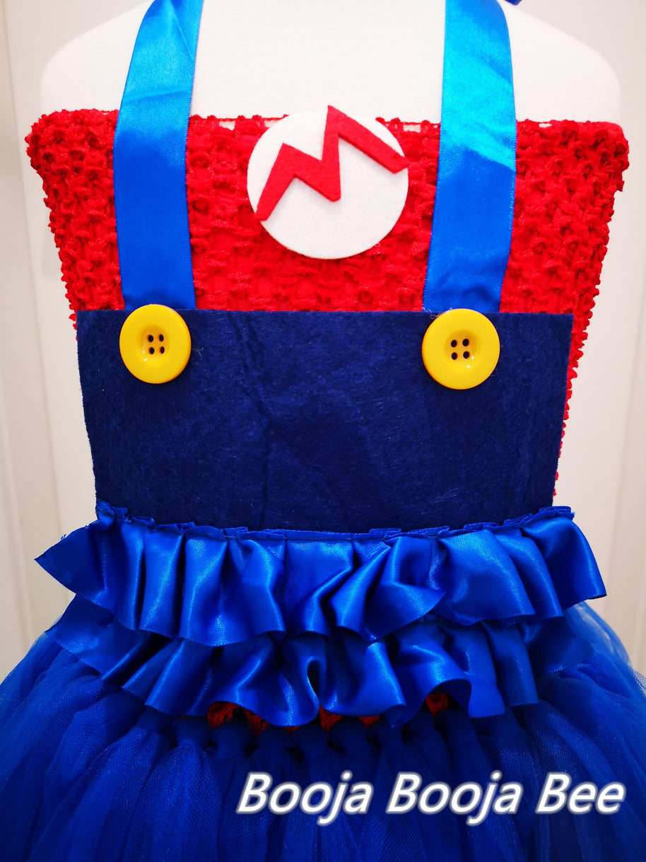 Super Mario Bros inspired tutu girls dress, Halloween kids blue and red costume, Mario and Luigi birthday cosplay party outfits