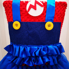 Super Mario Bros inspired tutu girls dress, Halloween kids blue and red costume, Mario and Luigi birthday cosplay party outfits