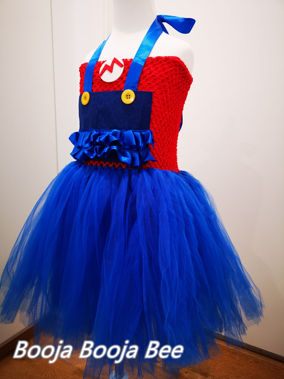 Super Mario Bros inspired tutu girls dress, Halloween kids blue and red costume, Mario and Luigi birthday cosplay party outfits