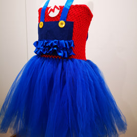 Super Mario Bros inspired tutu girls dress, Halloween kids blue and red costume, Mario and Luigi birthday cosplay party outfits