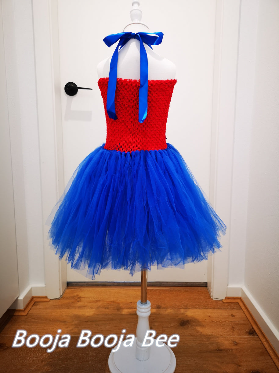 Super Mario Bros inspired tutu girls dress, Halloween kids blue and red costume, Mario and Luigi birthday cosplay party outfits