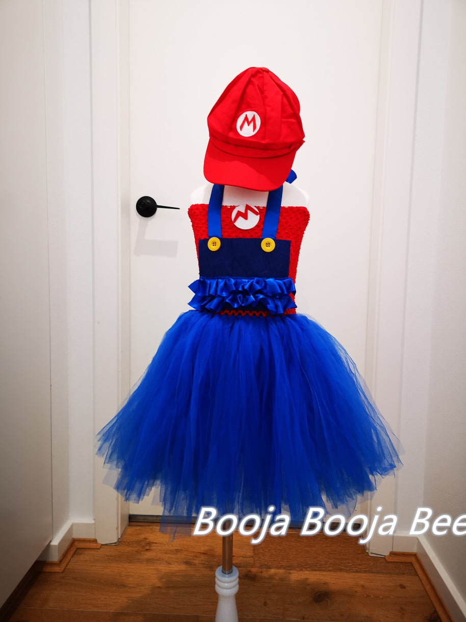 Super Mario Bros inspired tutu girls dress, Halloween kids blue and red costume, Mario and Luigi birthday cosplay party outfits