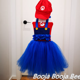 Super Mario Bros inspired tutu girls dress, Halloween kids blue and red costume, Mario and Luigi birthday cosplay party outfits