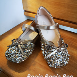 Girls rose gold sequins ribbon shoes, Birthday shoes, wedding girls shoes, sequin shoes for girls