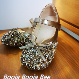 Girls rose gold sequins ribbon shoes, Birthday shoes, wedding girls shoes, sequin shoes for girls