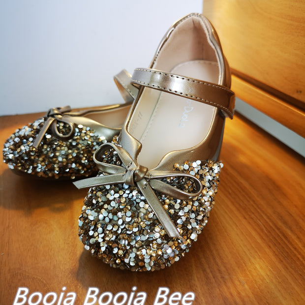 Girls rose gold sequins ribbon shoes, Birthday shoes, wedding girls shoes, sequin shoes for girls