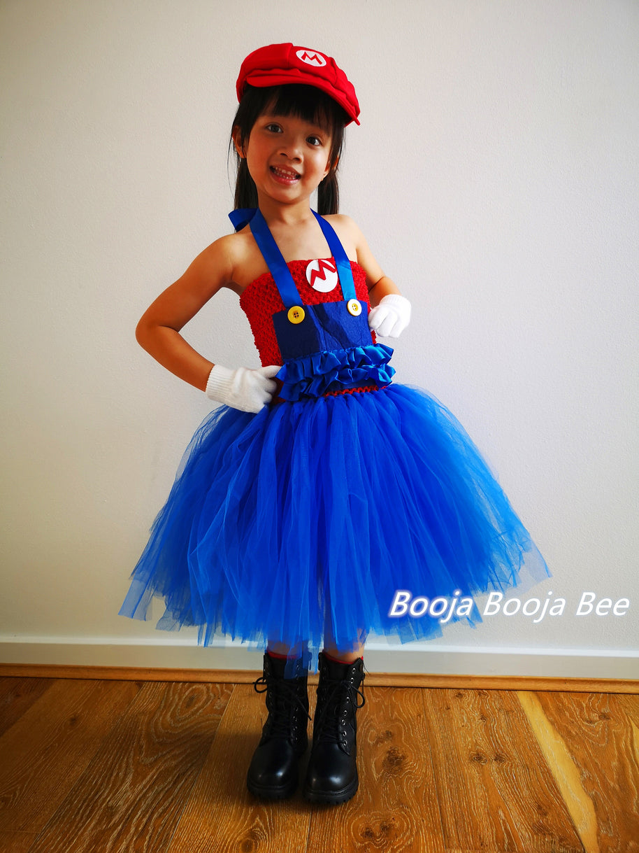 Super Mario Bros inspired tutu girls dress, Halloween kids blue and red costume, Mario and Luigi birthday cosplay party outfits