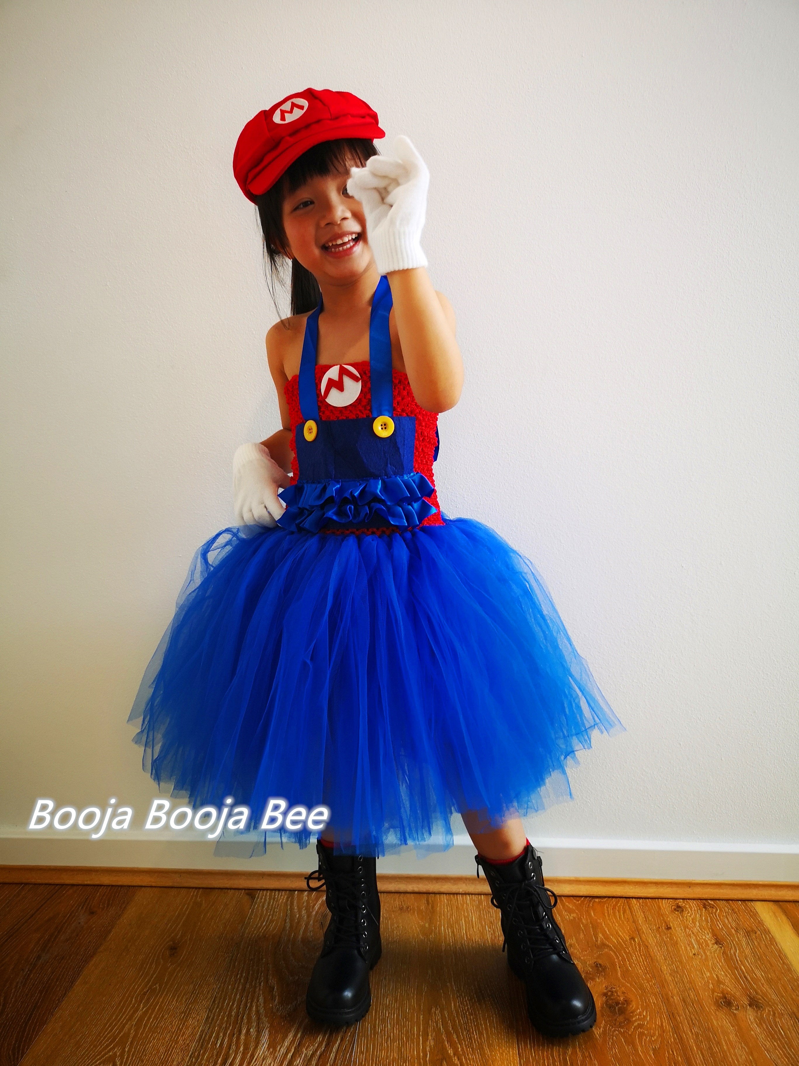 Super Mario Bros inspired tutu girls dress, Halloween kids blue and red costume, Mario and Luigi birthday cosplay party outfits