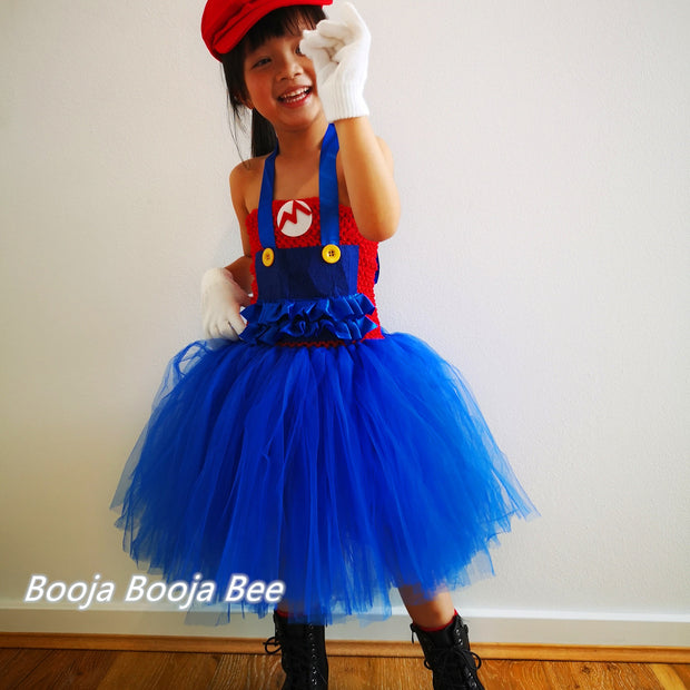 Super Mario Bros inspired tutu girls dress, Halloween kids blue and red costume, Mario and Luigi birthday cosplay party outfits
