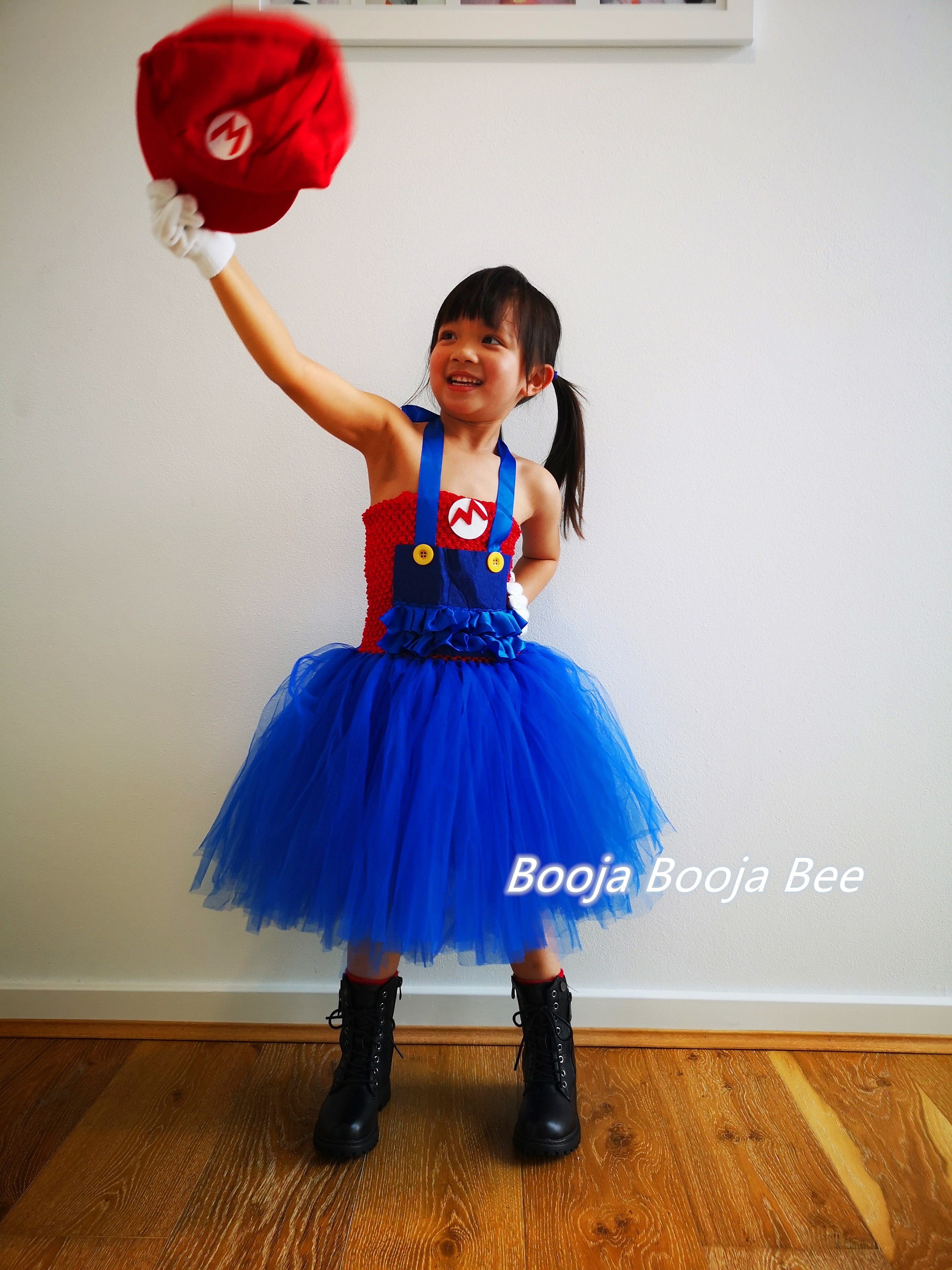 Super Mario Bros inspired tutu girls dress, Halloween kids blue and red costume, Mario and Luigi birthday cosplay party outfits