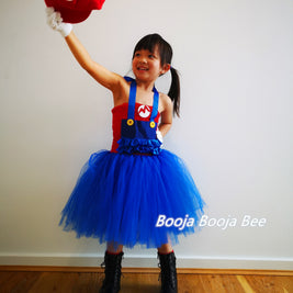Super Mario Bros inspired tutu girls dress, Halloween kids blue and red costume, Mario and Luigi birthday cosplay party outfits