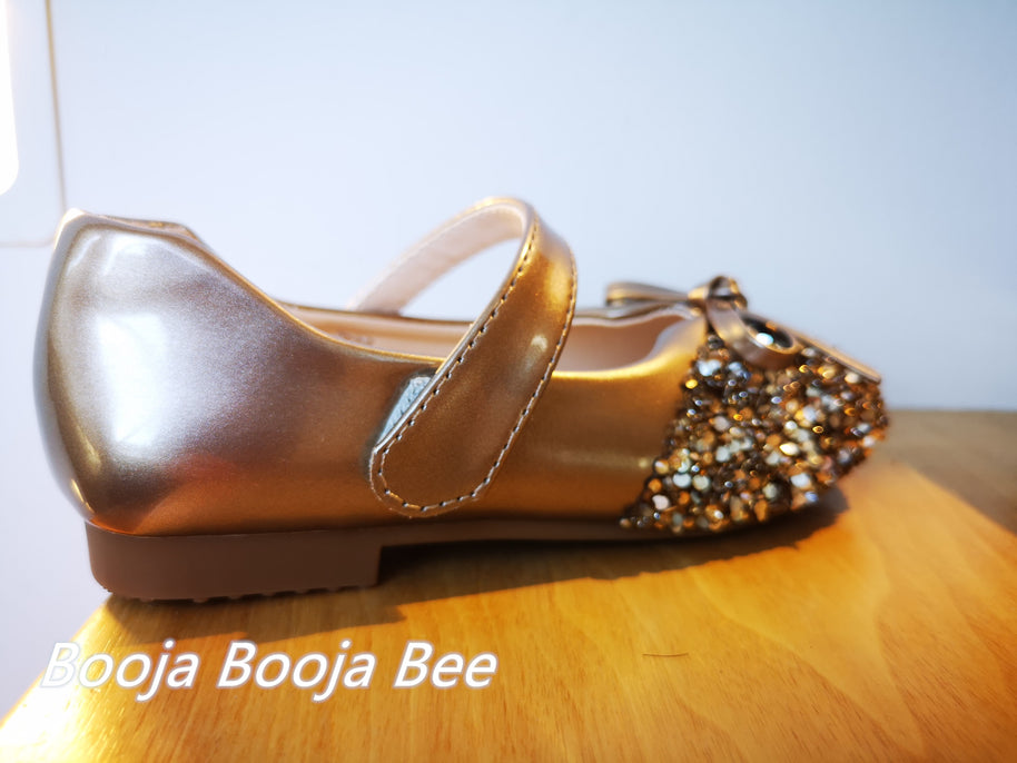 Girls rose gold sequins ribbon shoes, Birthday shoes, wedding girls shoes, sequin shoes for girls