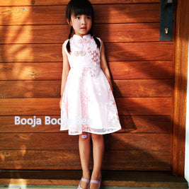 Pink Flower embroidery Chinese Qipao for girls, Cheongsam, Chinese New Year dress for girls