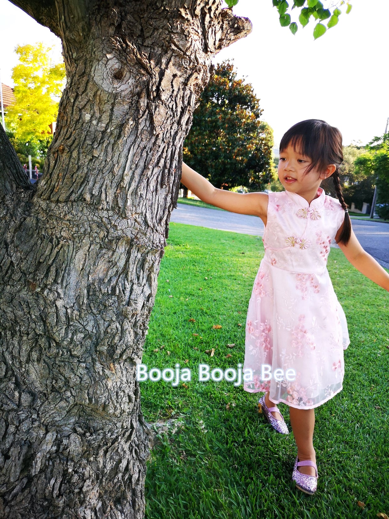 Pink Flower embroidery Chinese Qipao for girls, Cheongsam, Chinese New Year dress for girls