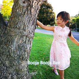 Pink Flower embroidery Chinese Qipao for girls, Cheongsam, Chinese New Year dress for girls