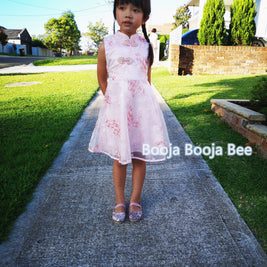 Pink Flower embroidery Chinese Qipao for girls, Cheongsam, Chinese New Year dress for girls