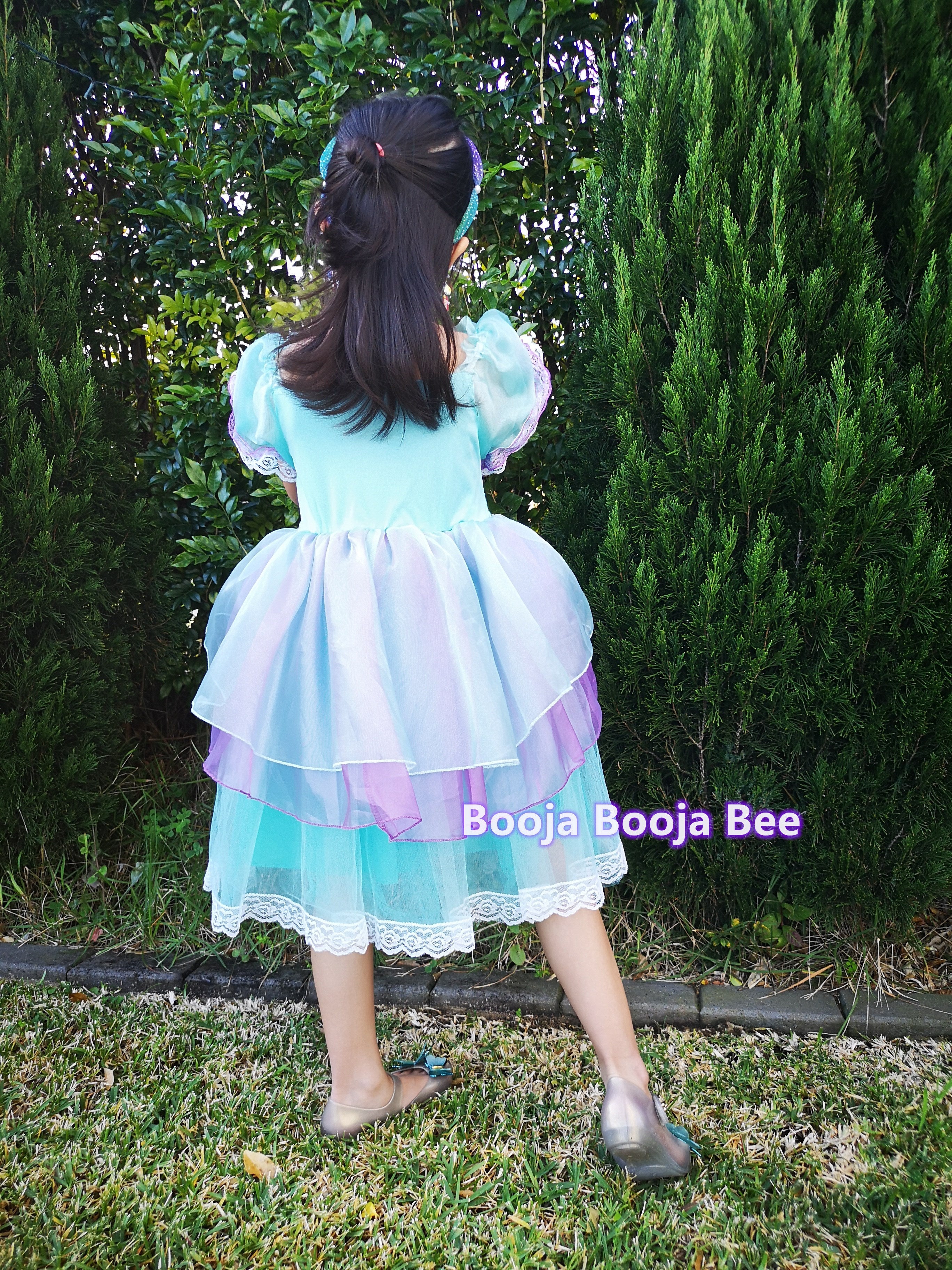 Mermaid maxi blue puff sleeves costumes, Under the sea girls birthday party dress