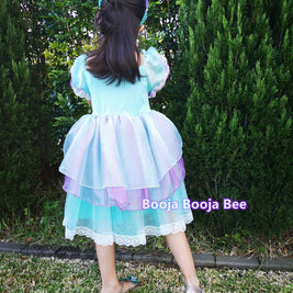 Mermaid maxi blue puff sleeves costumes, Under the sea girls birthday party dress