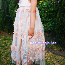3D Butterflies light beige pink lace dress, A line embroidery girls gown dress