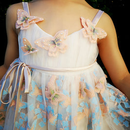 3D Butterflies light beige pink lace dress, A line embroidery girls gown dress