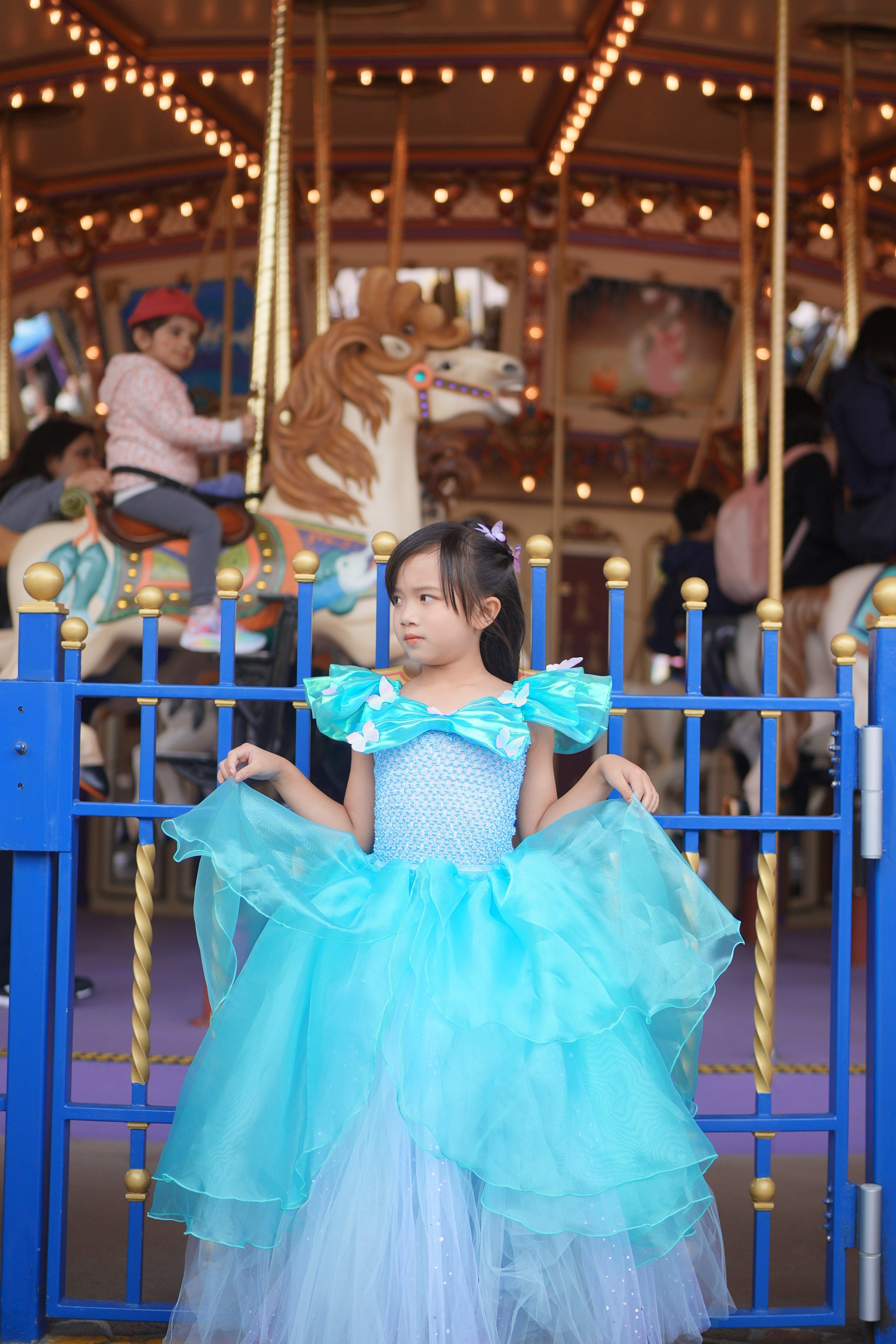 Cinderella Grand Ball gown dress, 3D Butterflies blue dress, Fairytale cosplay outfits, Magic costume