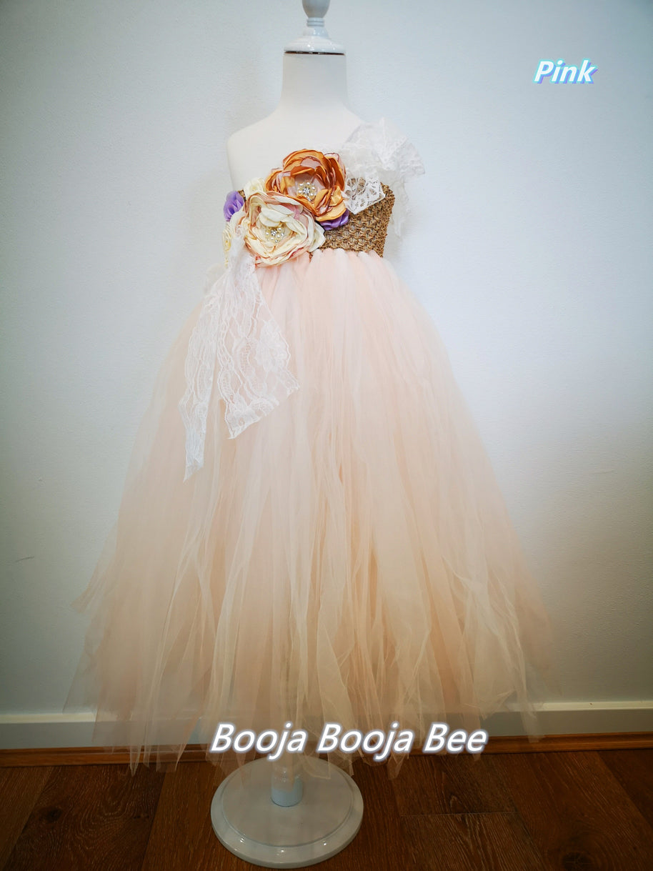 Luxury One-Shoulder Tutu Dress, Elegant couture flower girl wedding dress