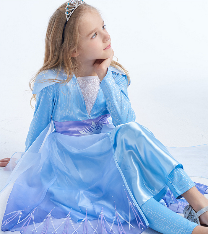 Frozen 2 Elsa inspired blue costume dress, Disney princess themed party cosplay wear