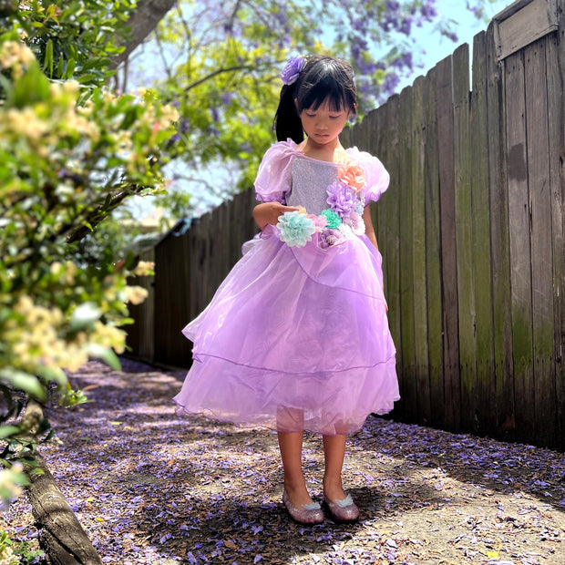 Encanto Isabela purple costume dress, Girls princess cosplay flowers dress