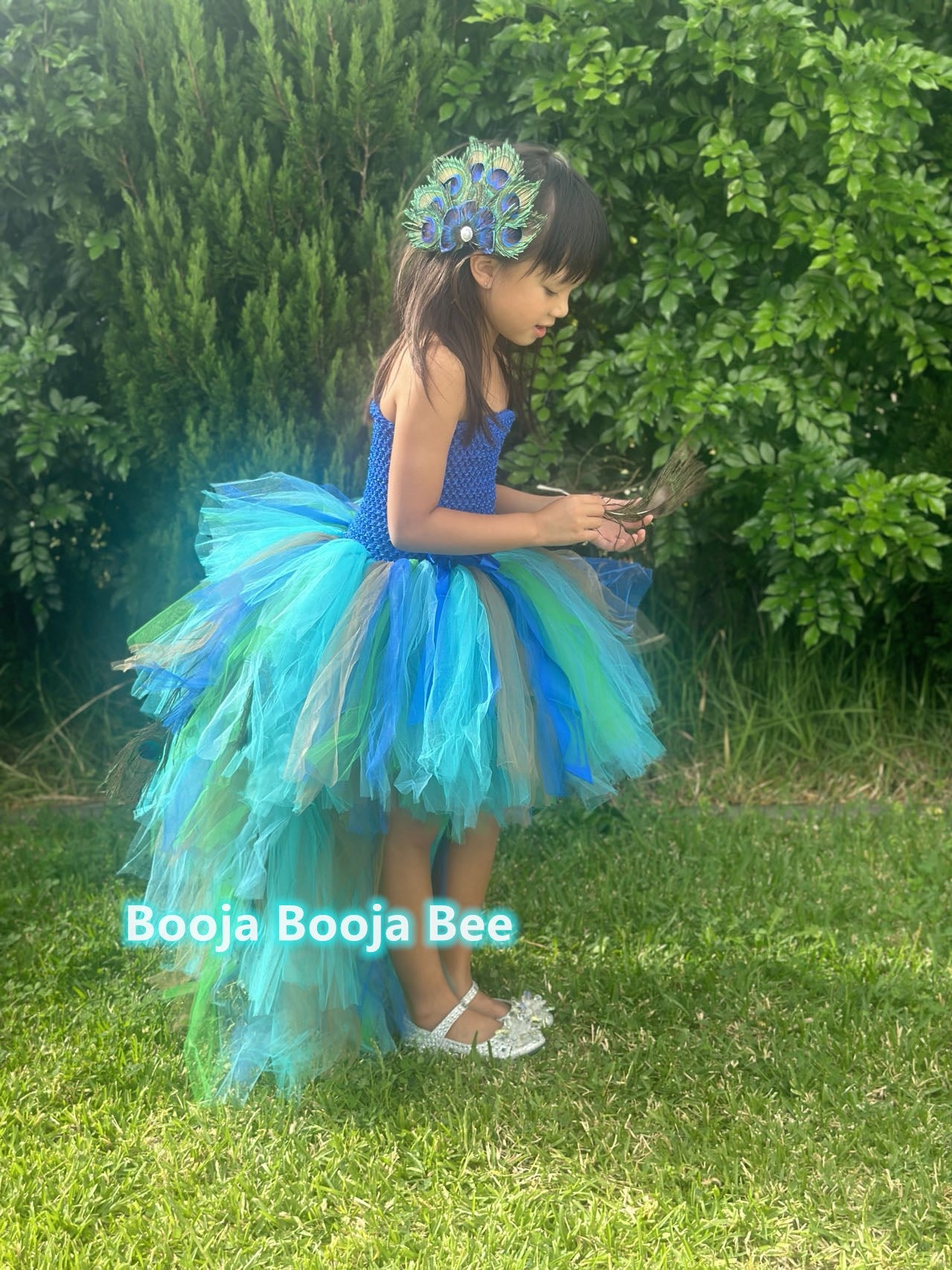 Peacock royal blue high-low style tutu dress,  Animal themed party cosplay costume