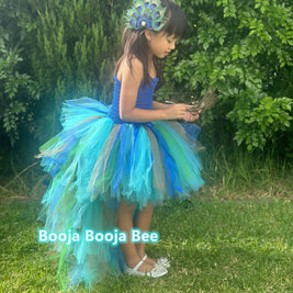 Peacock royal blue high-low style tutu dress,  Animal themed party cosplay costume