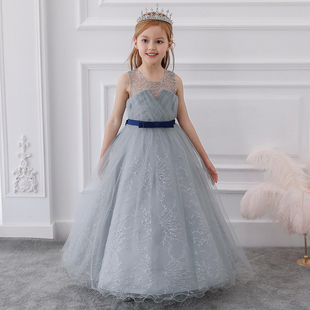 Tulle Lace embroidery grey wedding pageant ball gown