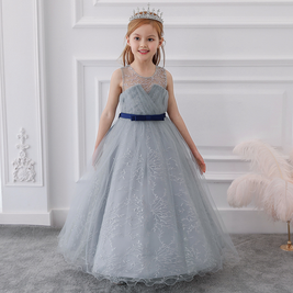 Tulle Lace embroidery grey wedding pageant ball gown
