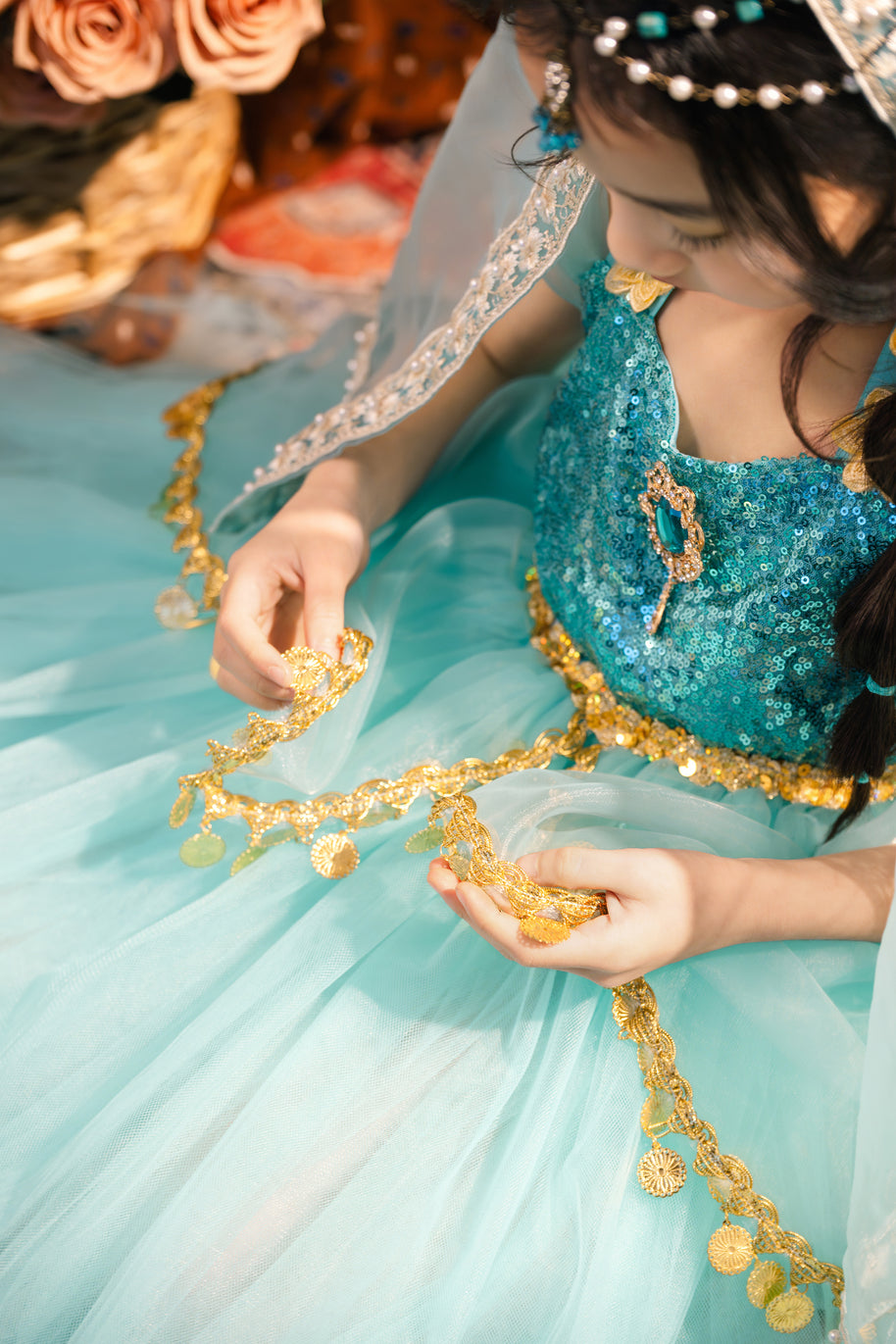 Jasmine Inspired Princess Dress for Girls – Elegant and Luxury Arabian Costume for Birthday & Party