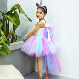 Unicorn fancy high low style tutu dress, Pastel colour girls party outfits set