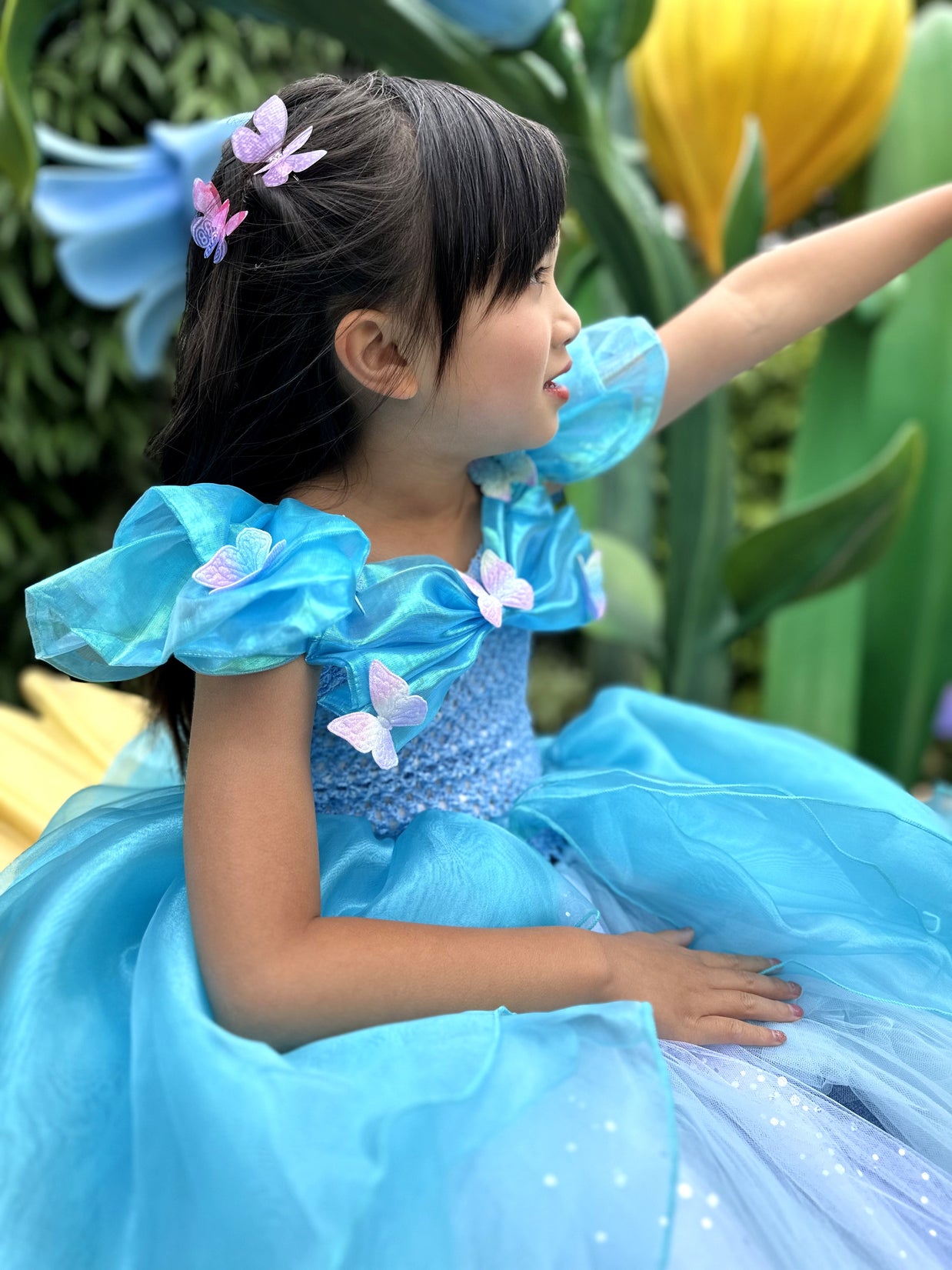 Cinderella Grand Ball gown dress, 3D Butterflies blue dress, Fairytale cosplay outfits, Magic costume