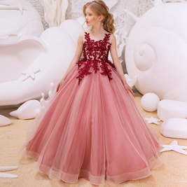 Flower Girl Dress, Flower embroidery gown dress, Princess lace gown dress, tulle dress