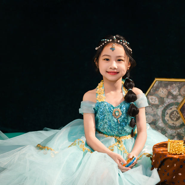 Jasmine Inspired Princess Dress for Girls – Elegant and Luxury Arabian Costume for Birthday & Party