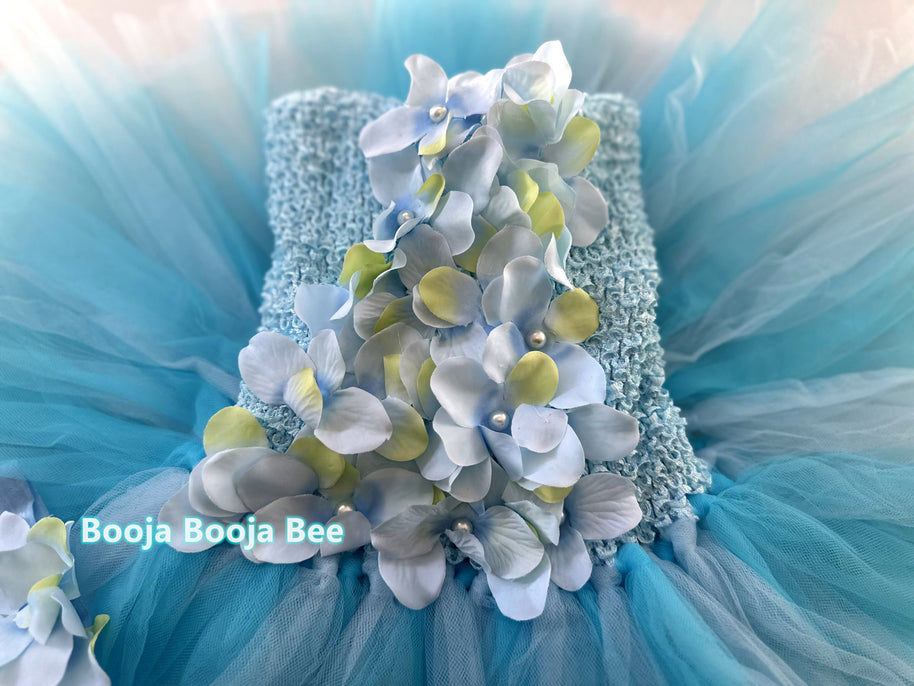 Baby girl 1st birthday tutu dress, Baby blue Toddler girl flowers dress