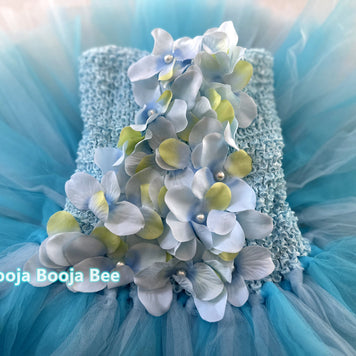 Baby girl 1st birthday tutu dress, Baby blue Toddler girl flowers dress