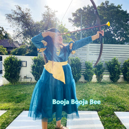 Brave Merida deluxe velvet costume, Princess party dark gold ribbon dress