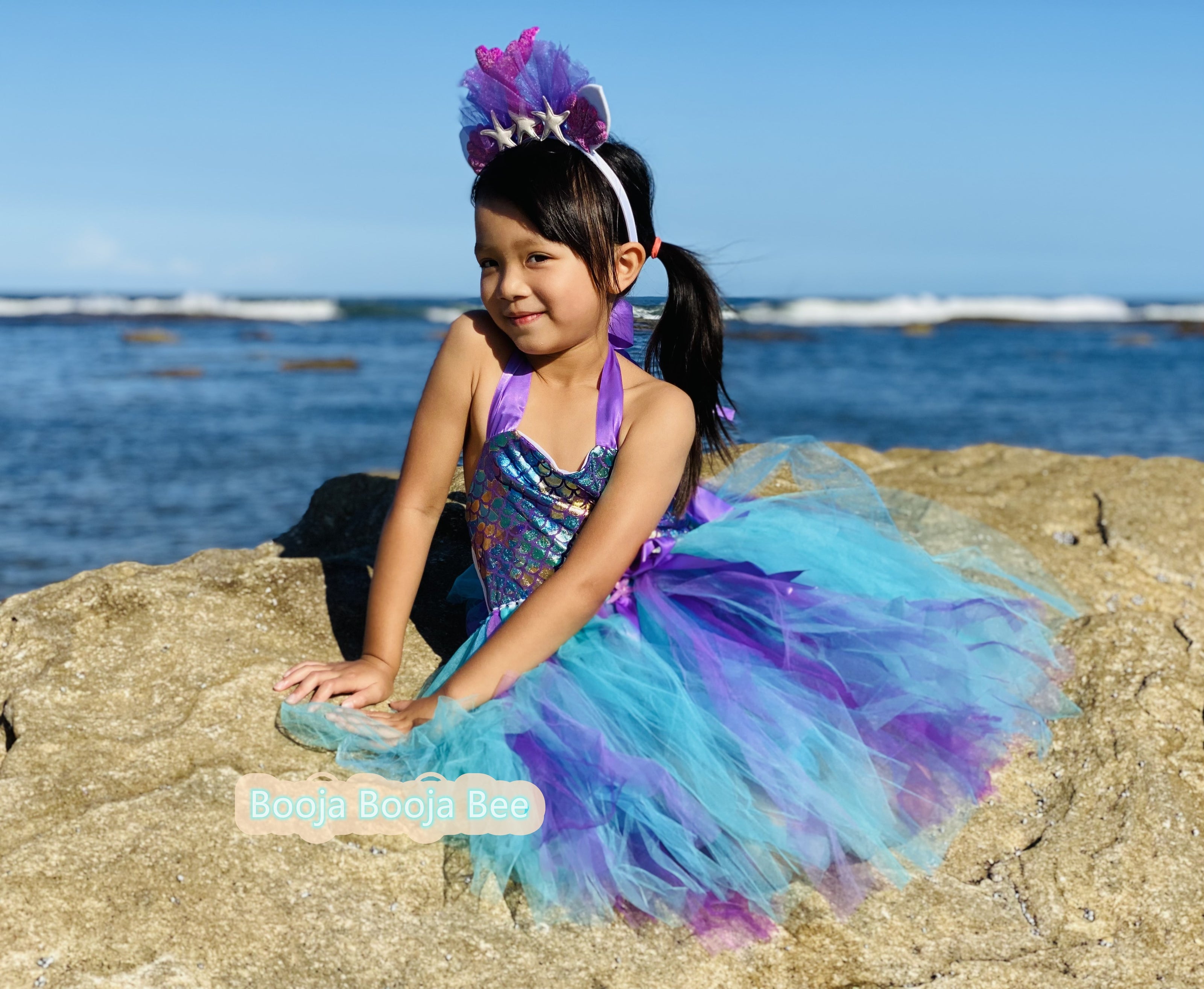 Purple Fish Scale Mermaid Tutu Dress, Sea Party Set for Baby Birthday