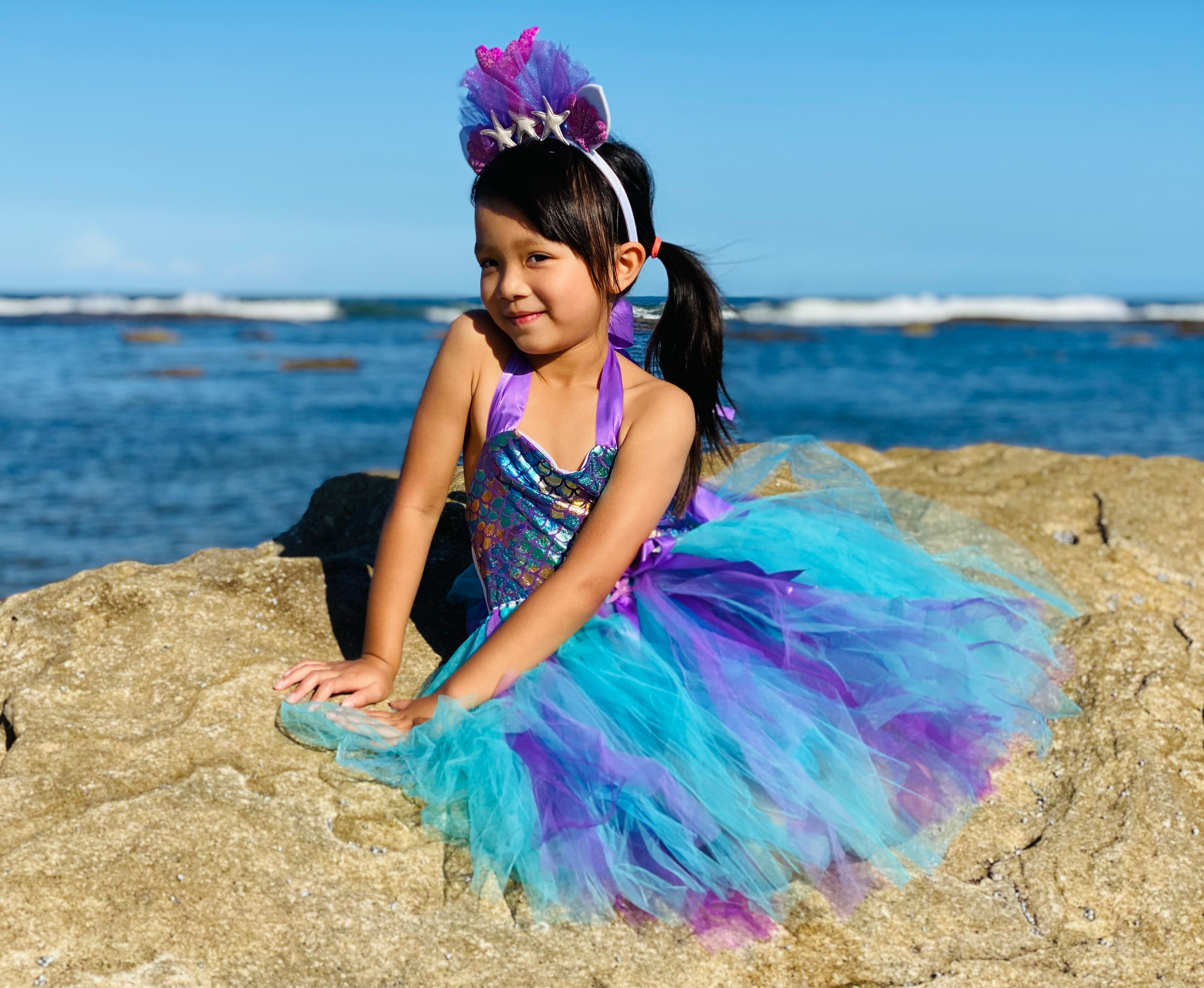 Purple Fish Scale Mermaid Tutu Dress with Turquoise Skirt – Sea Party Outfit Set for Baby Birthday