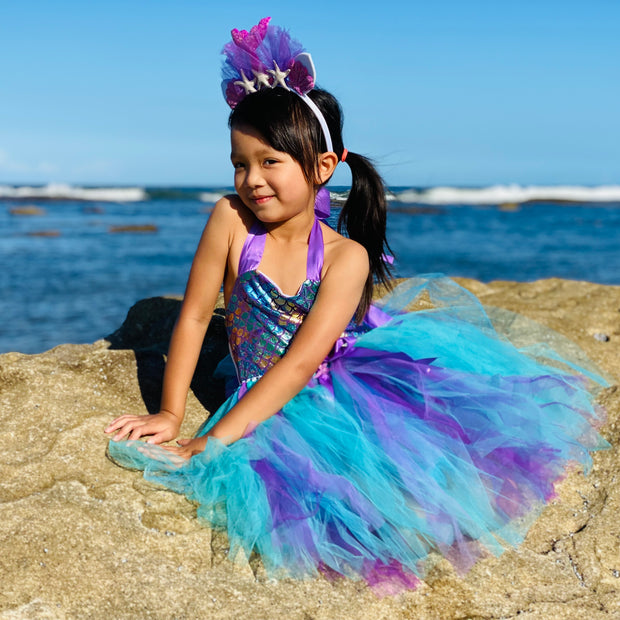 Purple Fish Scale Mermaid Tutu Dress with Turquoise Skirt – Sea Party Outfit Set for Baby Birthday