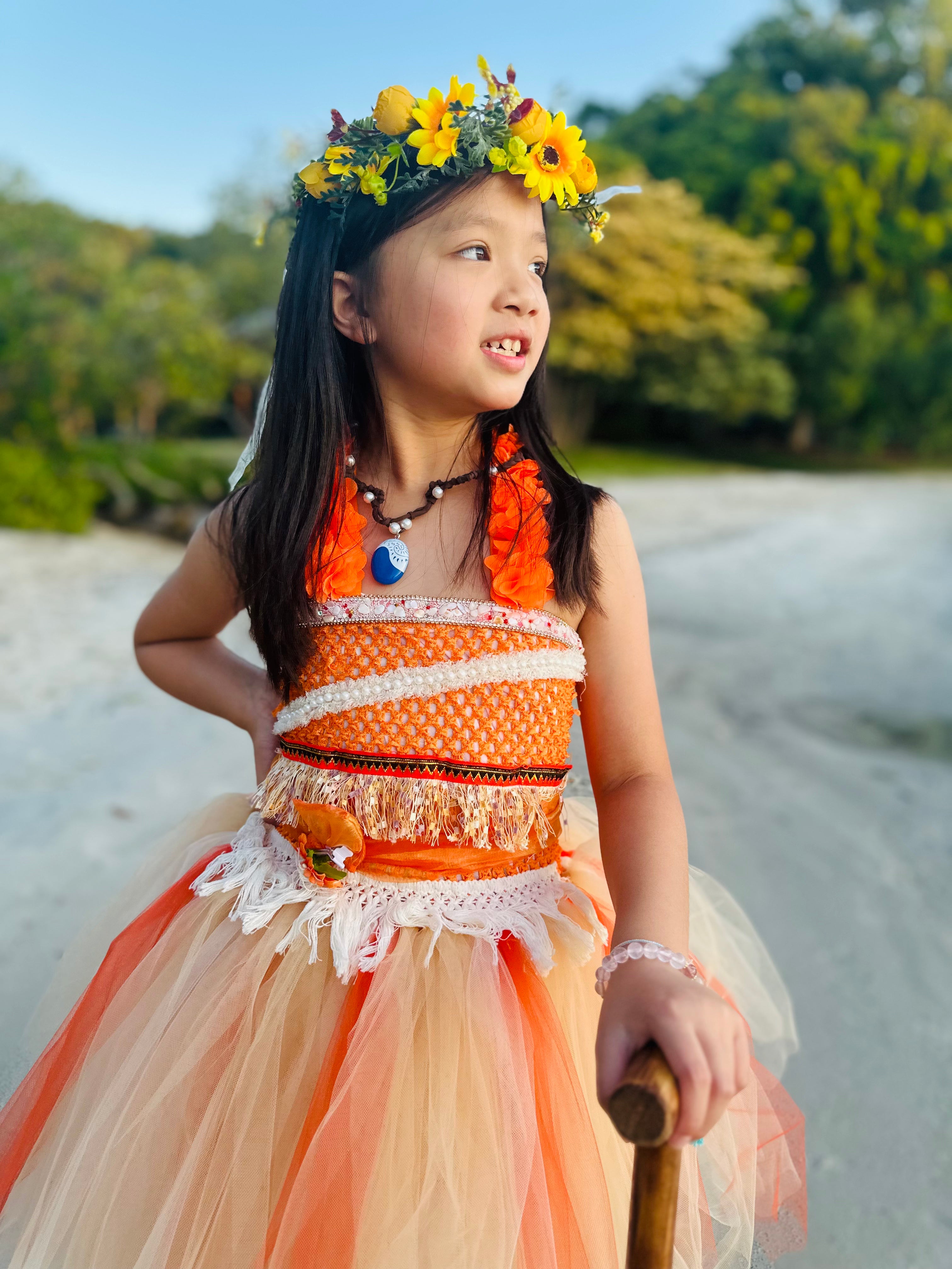 Moana Inspired Tutu Dress – Hawaiian Islander Ocean Princess Birthday Costume for Girls