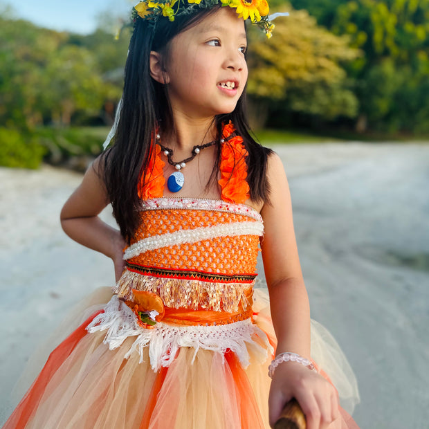 Moana Inspired Tutu Dress – Hawaiian Islander Ocean Princess Birthday Costume for Girls