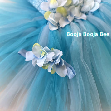 Baby girl 1st birthday tutu dress, Baby blue Toddler girl flowers dress
